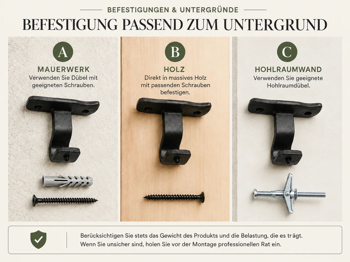 Wrought iron curtain pole fixing guide for different wall surfaces