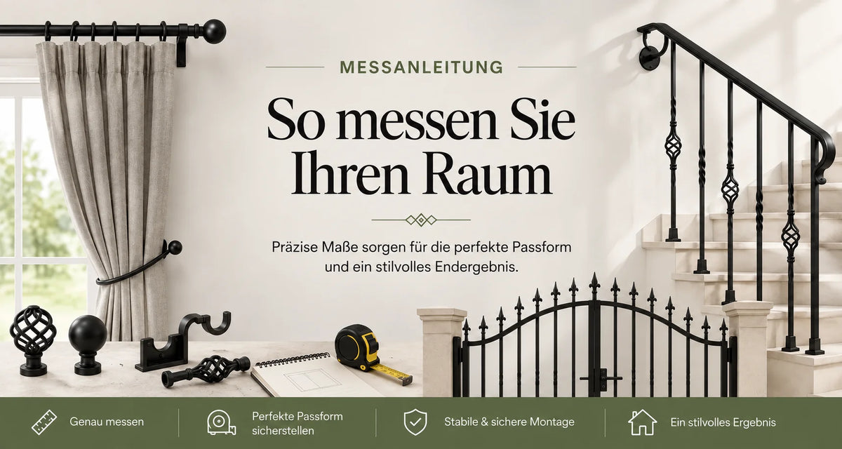Wrought iron curtain pole measuring guide for accurate measurements