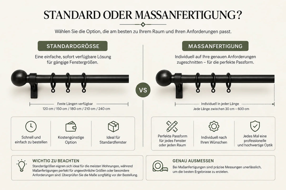 Made to measure wrought iron curtain pole in German finish
