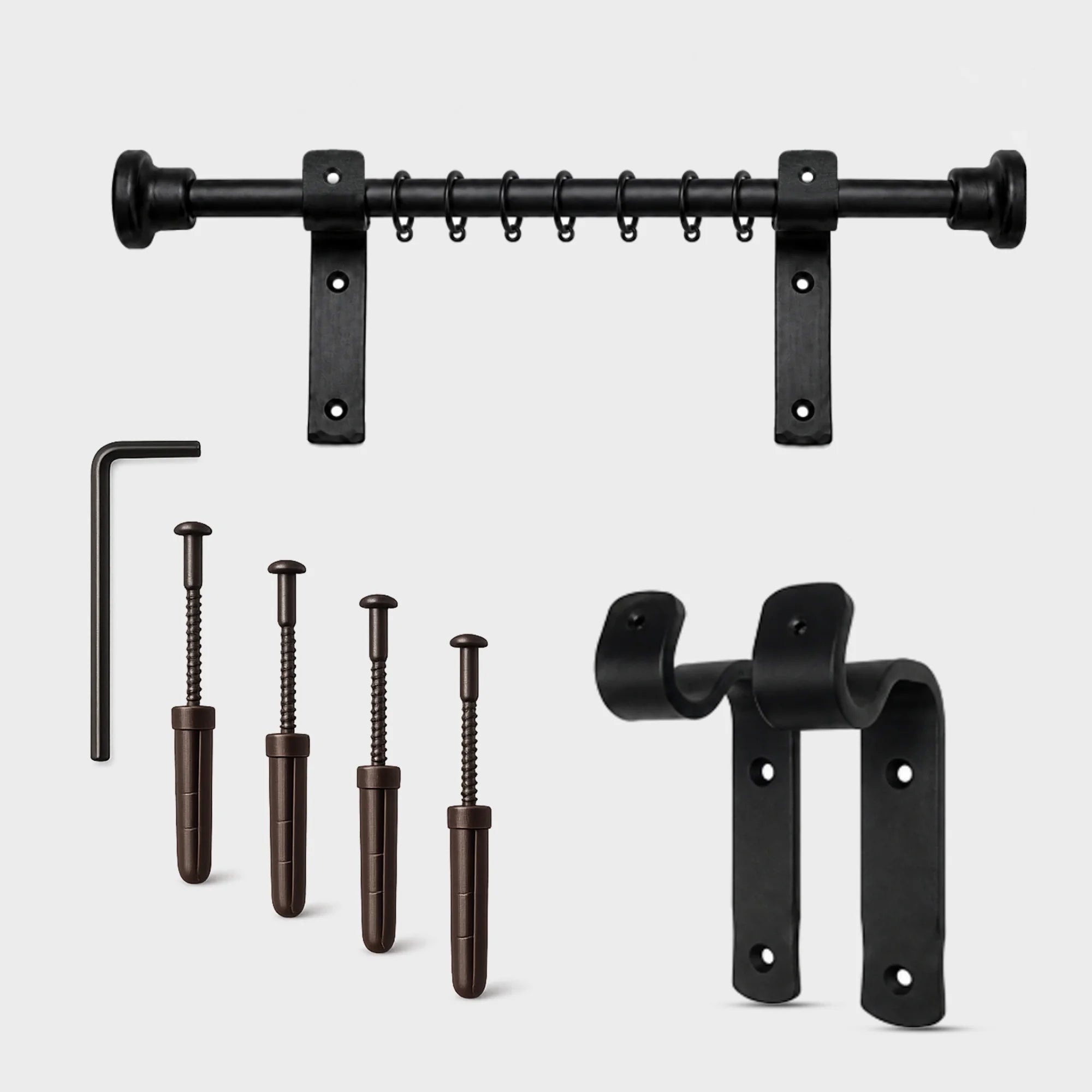 Premium 16mm Solid Wrought Iron Curtain Pole Set with Button Finials – Smithy Matt Black