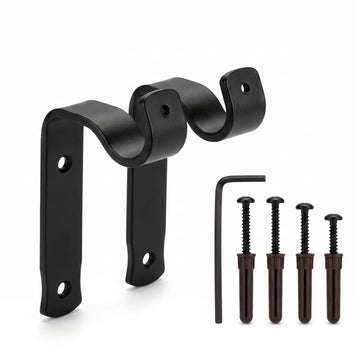 Pair of Black Wrought Iron Curtain Pole Wall Brackets for 16mm Curtain Rod