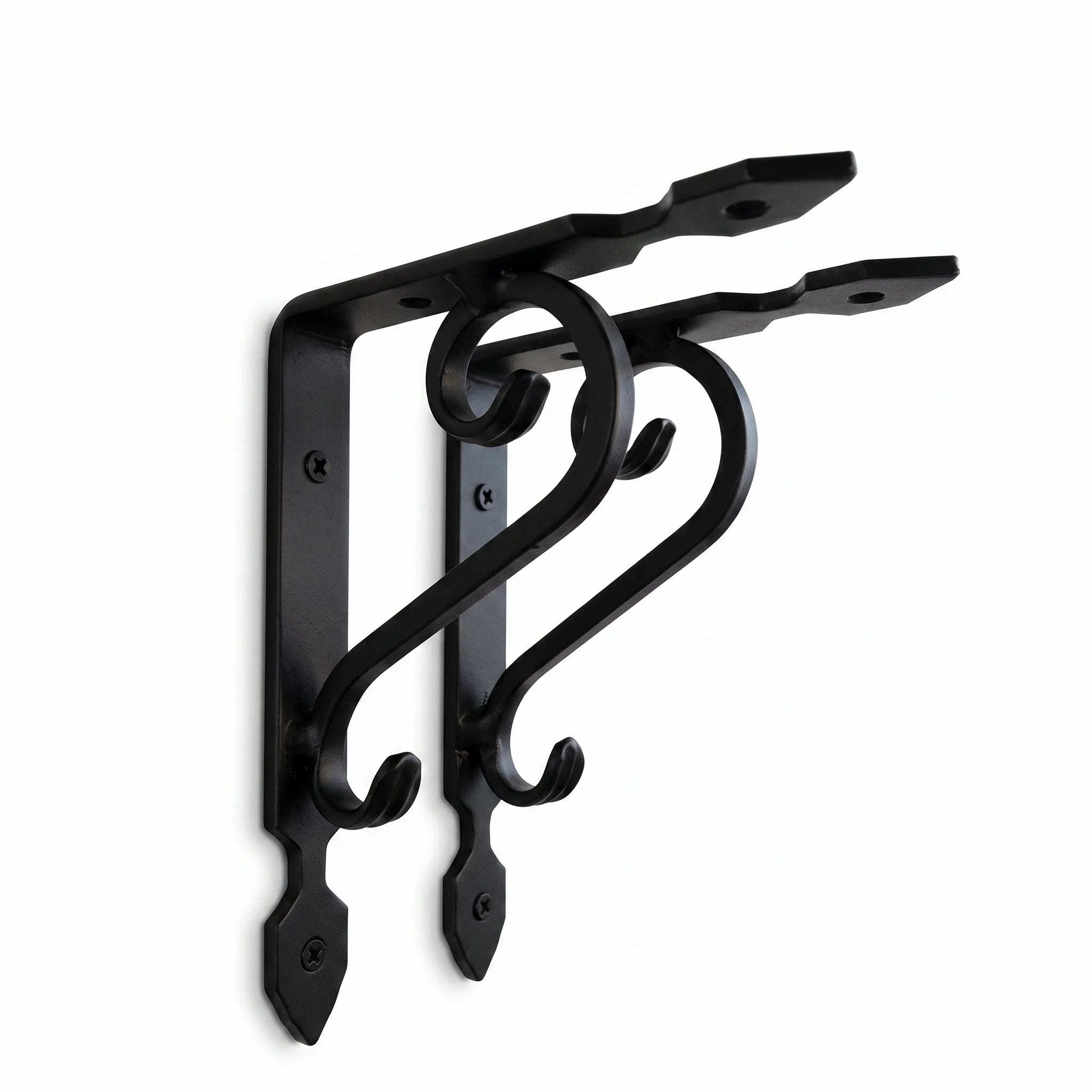 Premium Black Wrought Iron Ornate Scroll Shelf Brackets – Pair