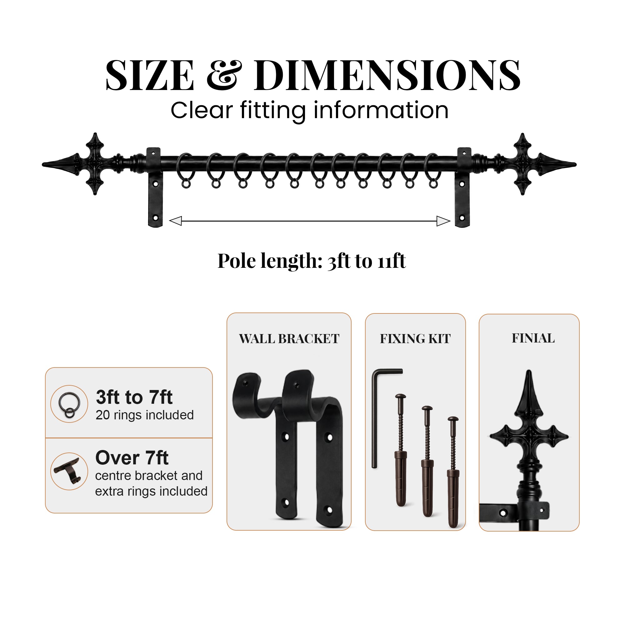 Premium 16mm Solid Wrought Iron Curtain Pole Set with Church Cross Finials – Smithy Matt Black