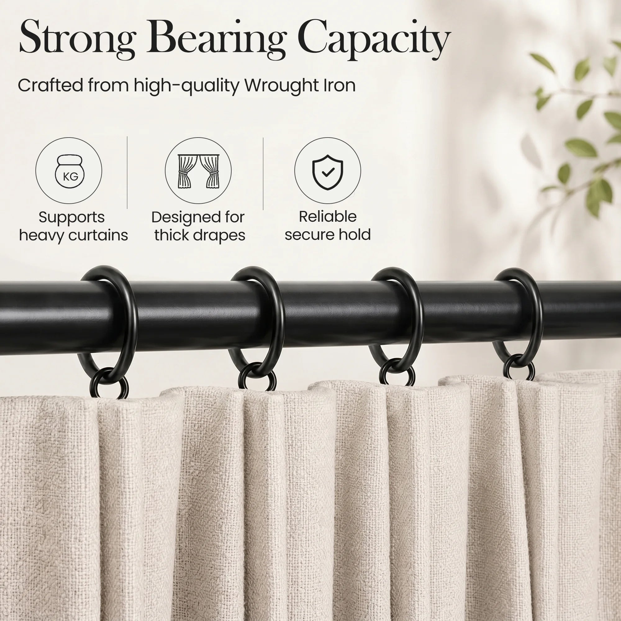 Matt Black Wrought Iron Curtain Rings – 40mm OD × 32mm ID – Pack of 10
