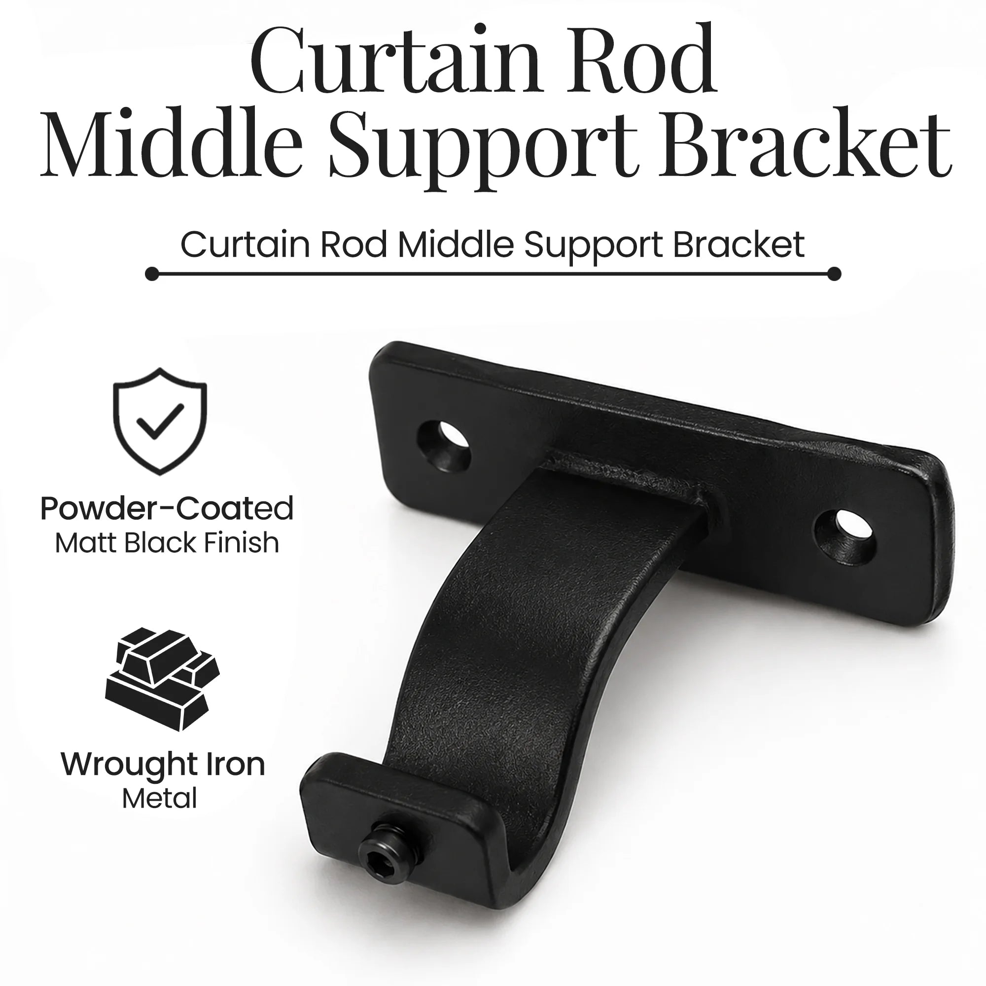 Premium Black Wrought Iron Centre Curtain Pole Bracket for 16mm Rod