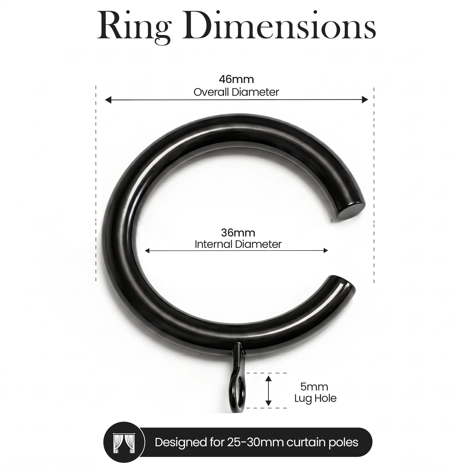 Large C-Split Passing Curtain Rings – 46mm OD × 36mm ID- Pack of 10