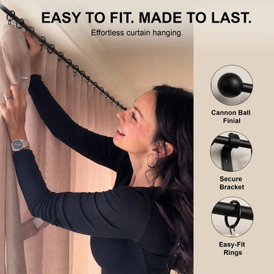 Premium 16mm Solid Wrought Iron Curtain Pole Set with Scroll Finials – Smithy Matt Black