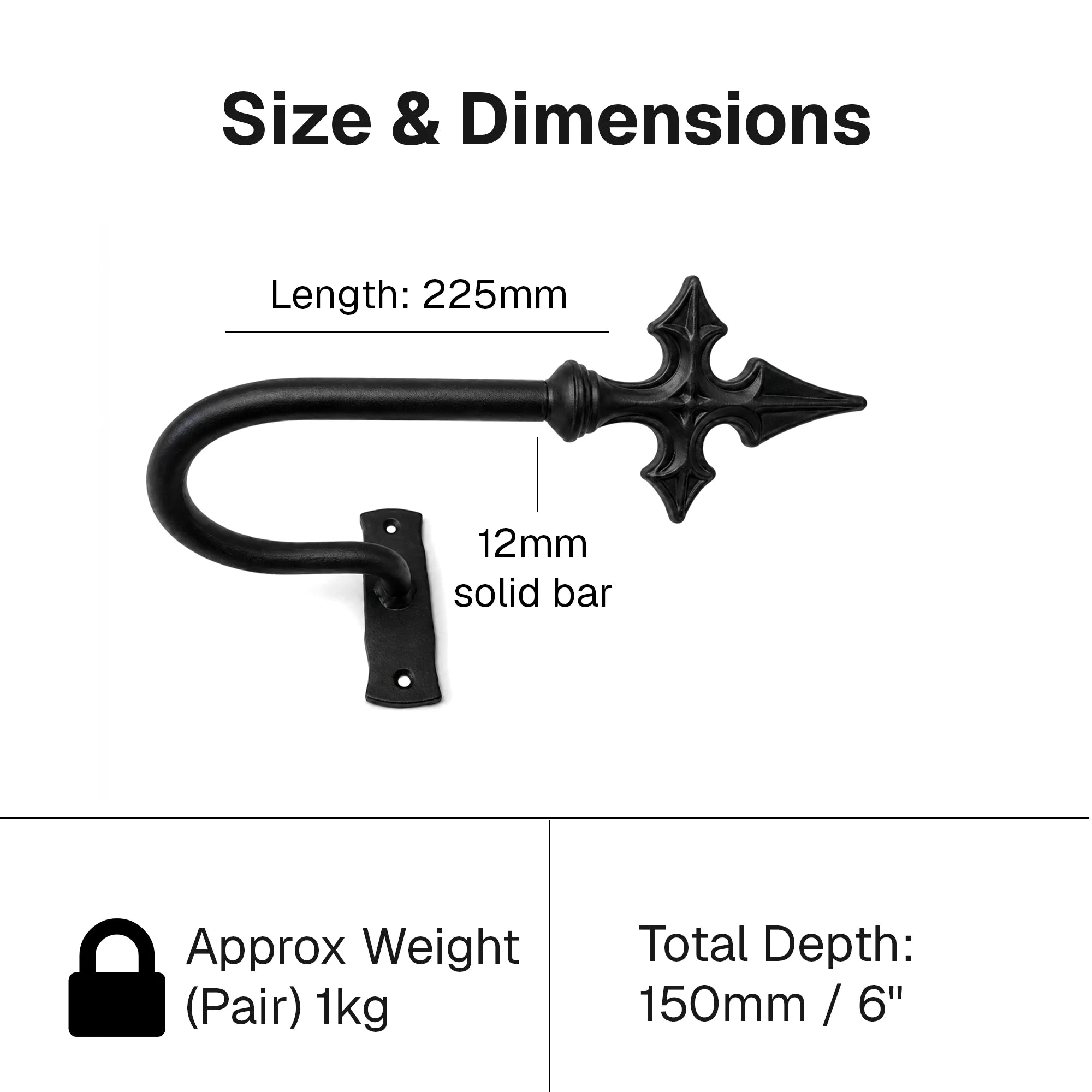 Pair of Hand Forged Wrought Iron Church Cross Tie Backs – Smithy Matt Black
