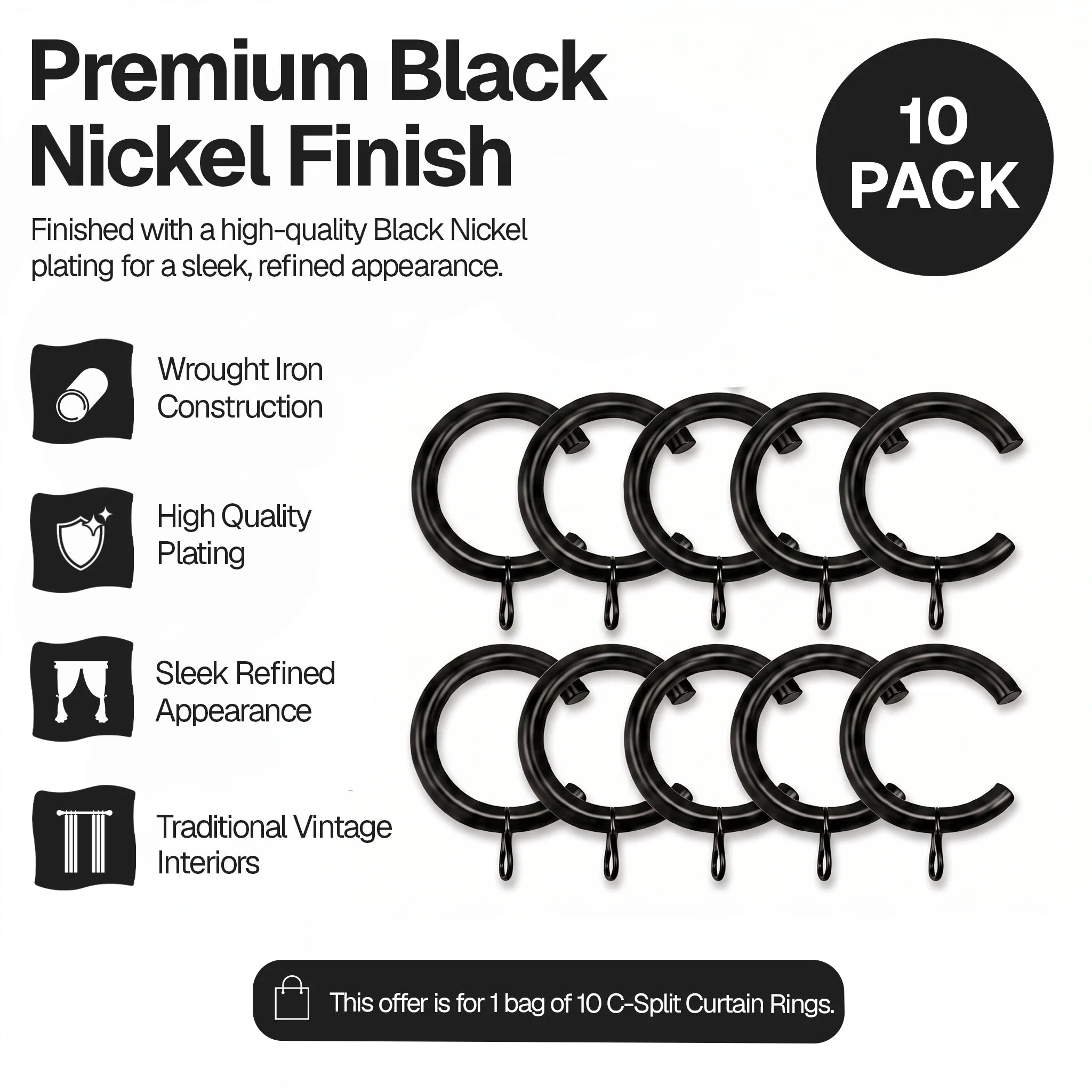 Small C-Split Passing Curtain Rings – 40mm OD × 30mm ID – Pack of 10