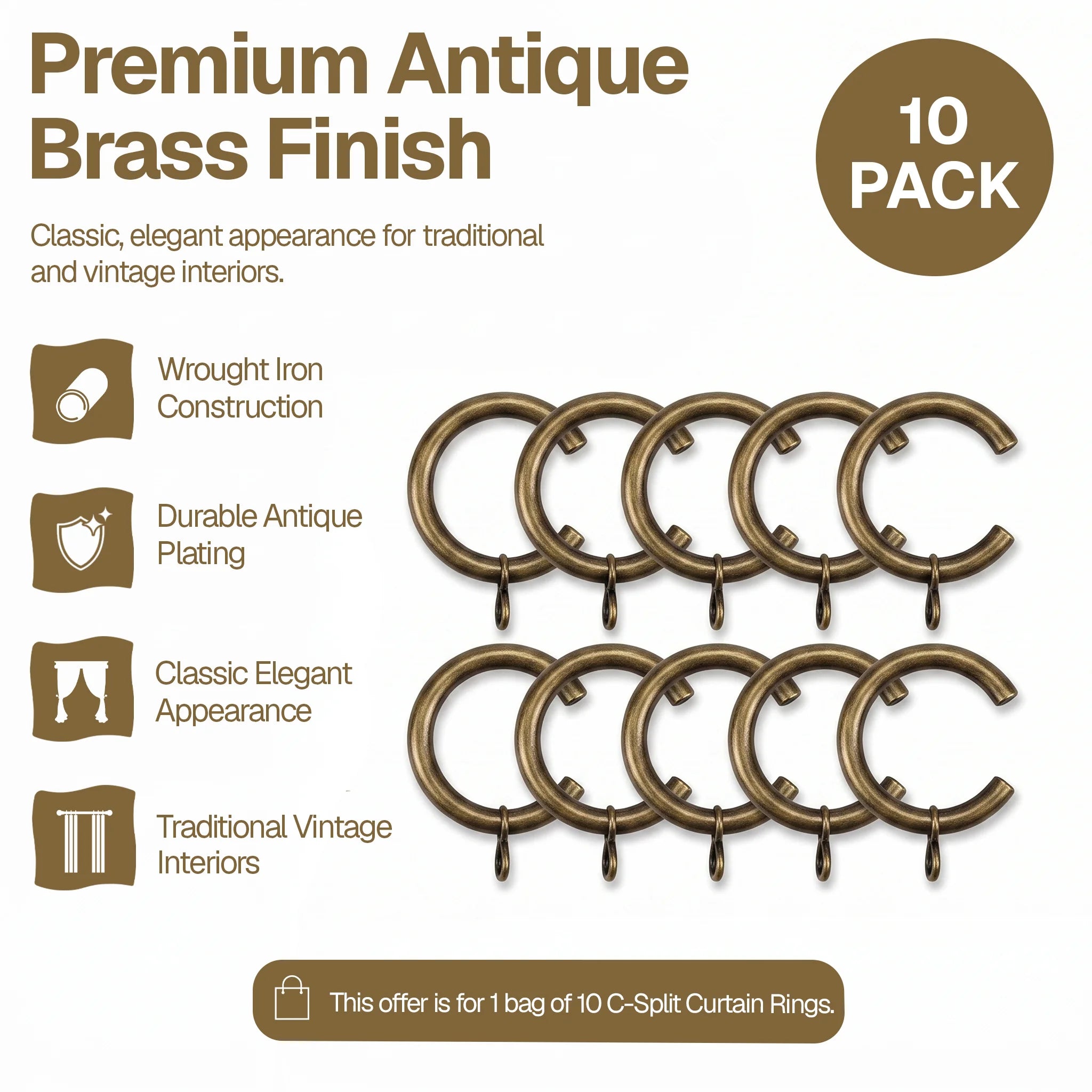 Small C-Split Passing Curtain Rings – 40mm OD × 30mm ID – Pack of 10
