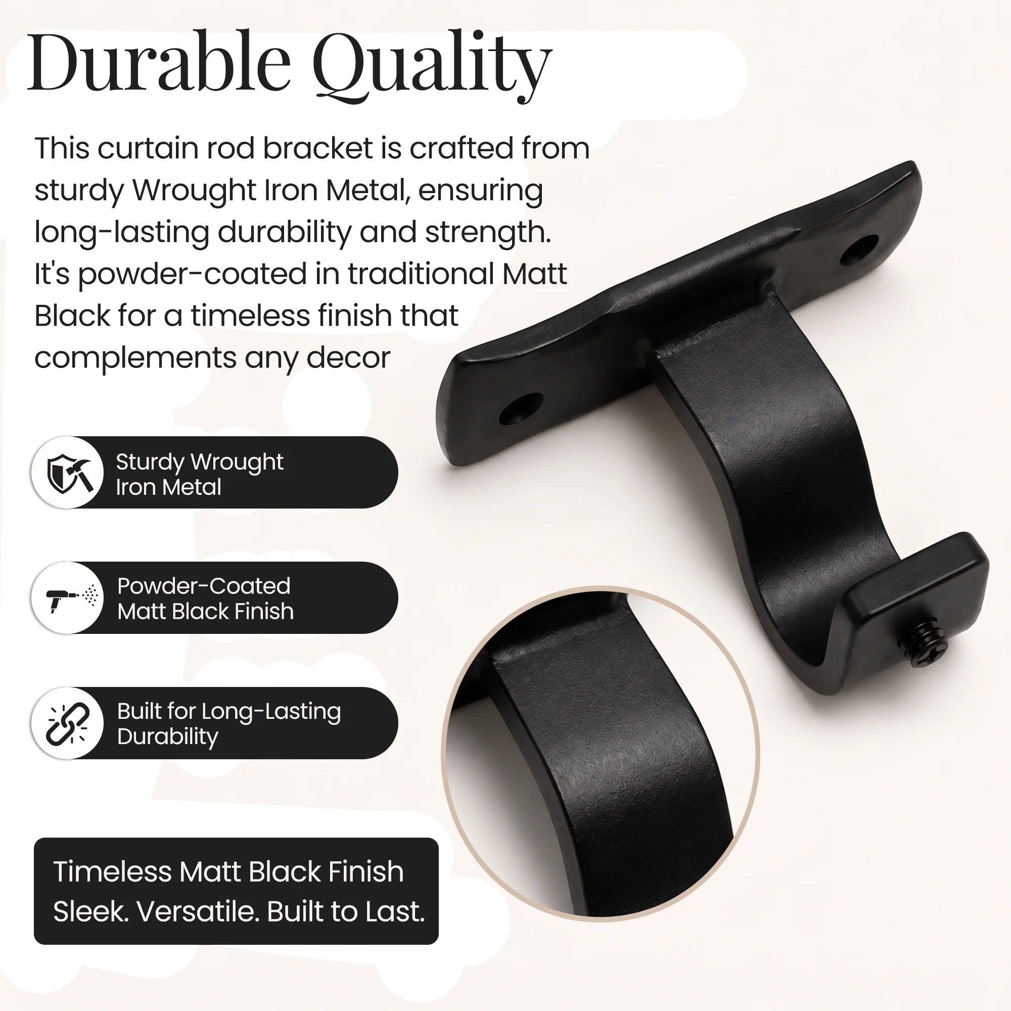 Premium Black Wrought Iron Centre Curtain Pole Bracket for 16mm Rod
