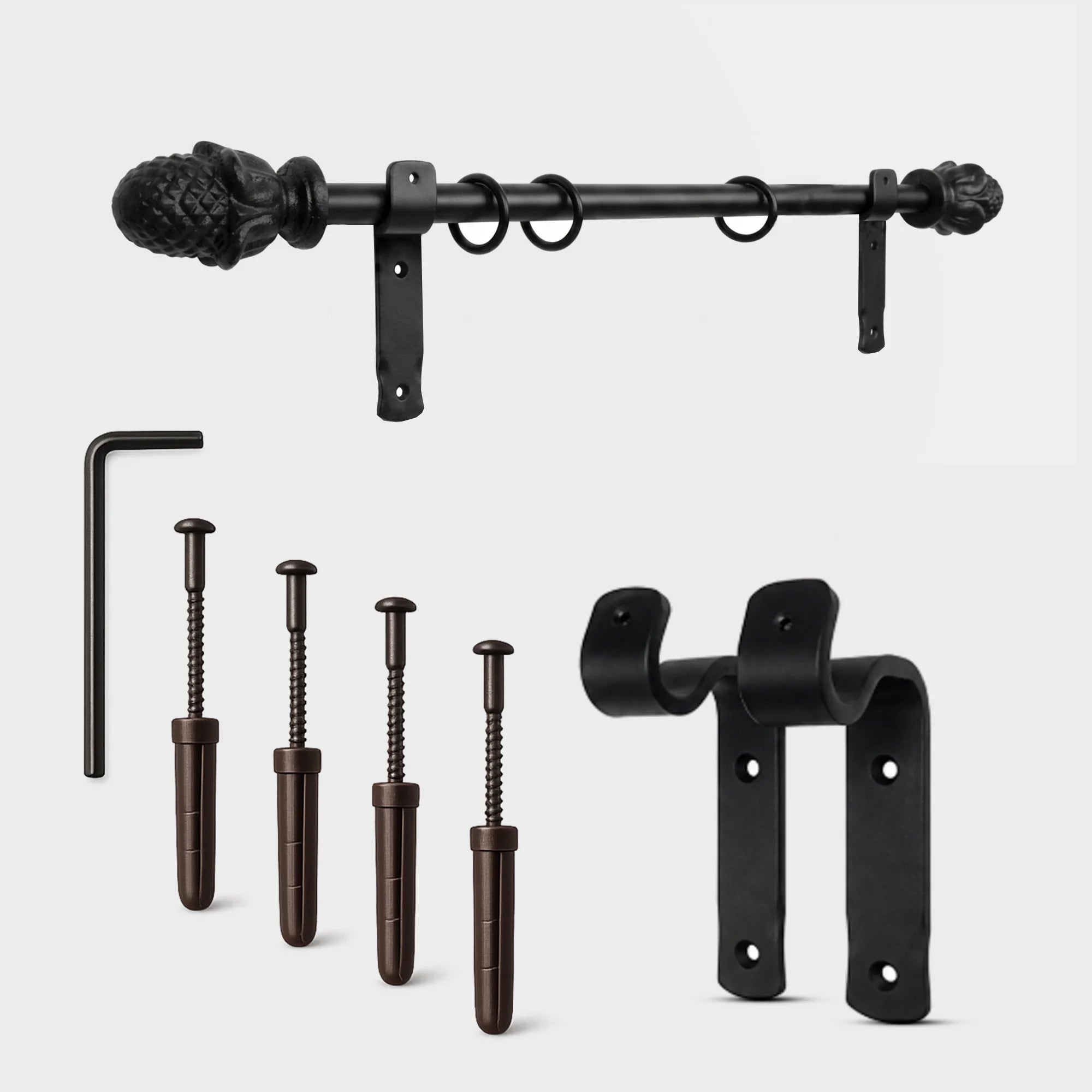 Premium 16mm Solid Wrought Iron Curtain Pole Set with Acorn Finials – Smithy Matt Black