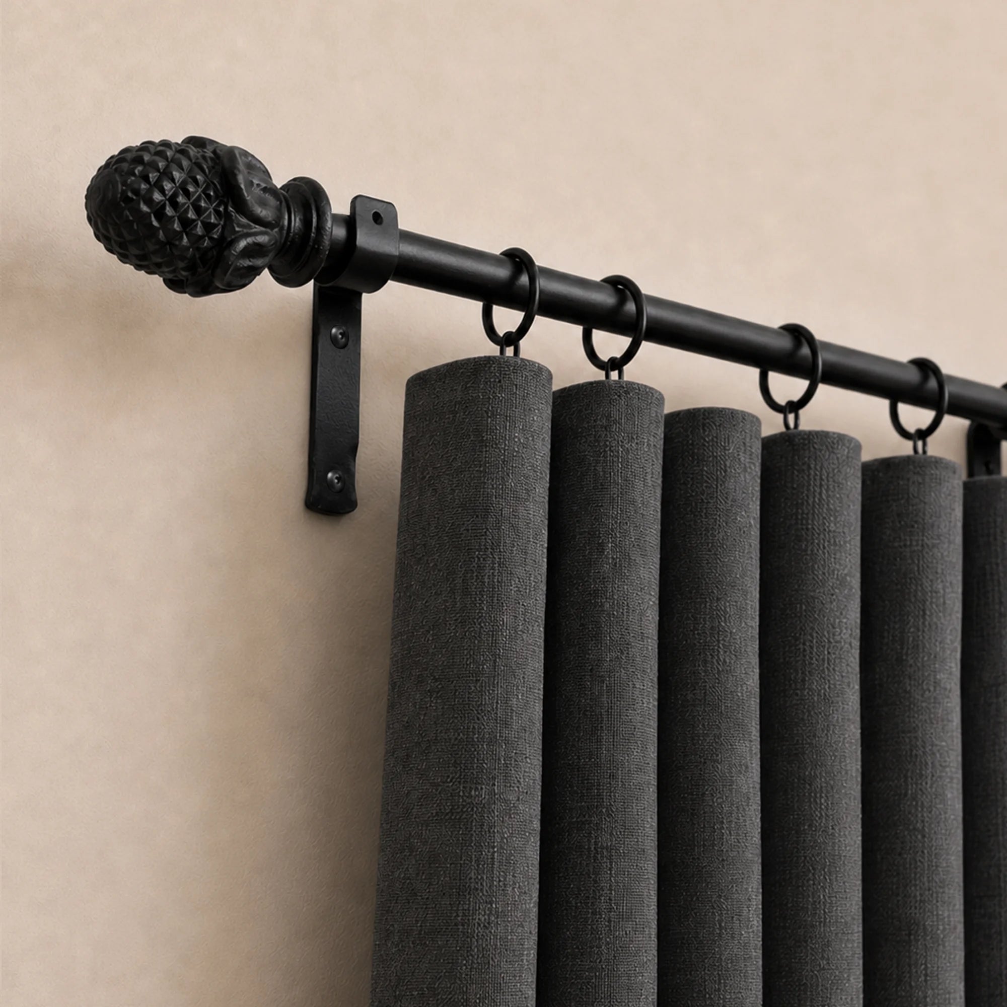 Premium 16mm Solid Wrought Iron Curtain Pole Set with Acorn Finials – Smithy Matt Black