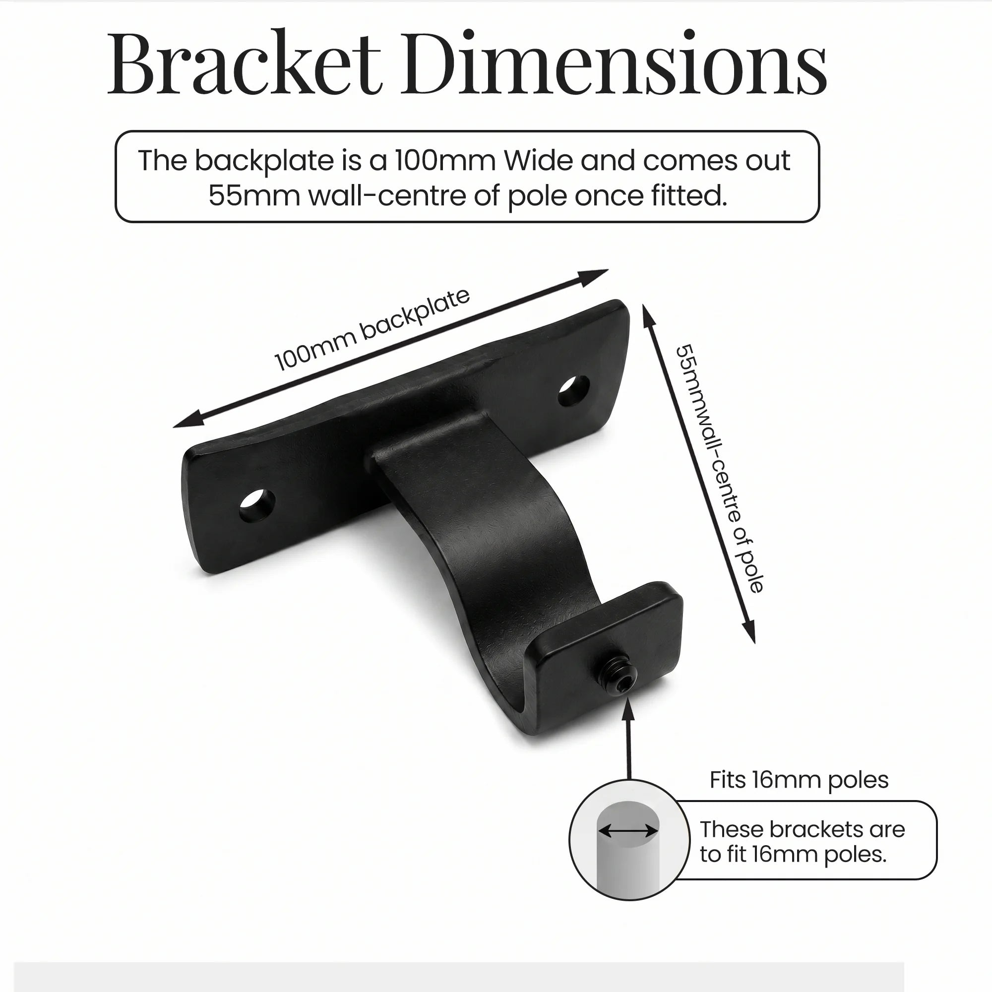 Premium Black Wrought Iron Centre Curtain Pole Bracket for 16mm Rod