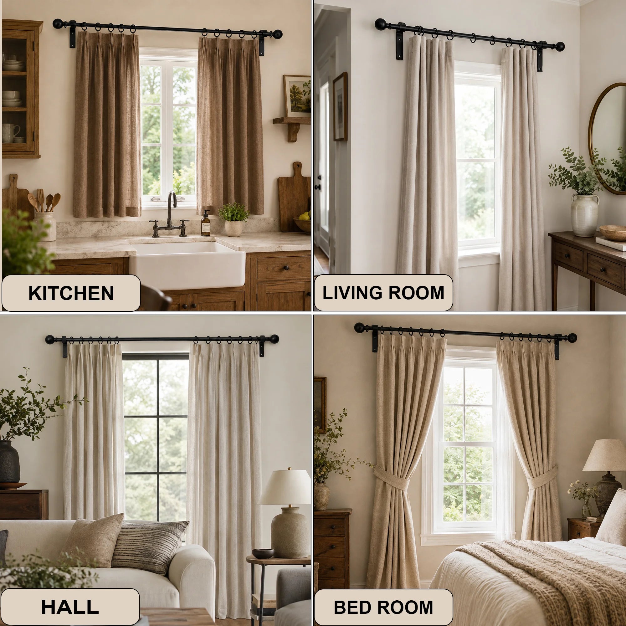 Premium 16mm Solid Wrought Iron Curtain Pole Set – Smithy Matt Black