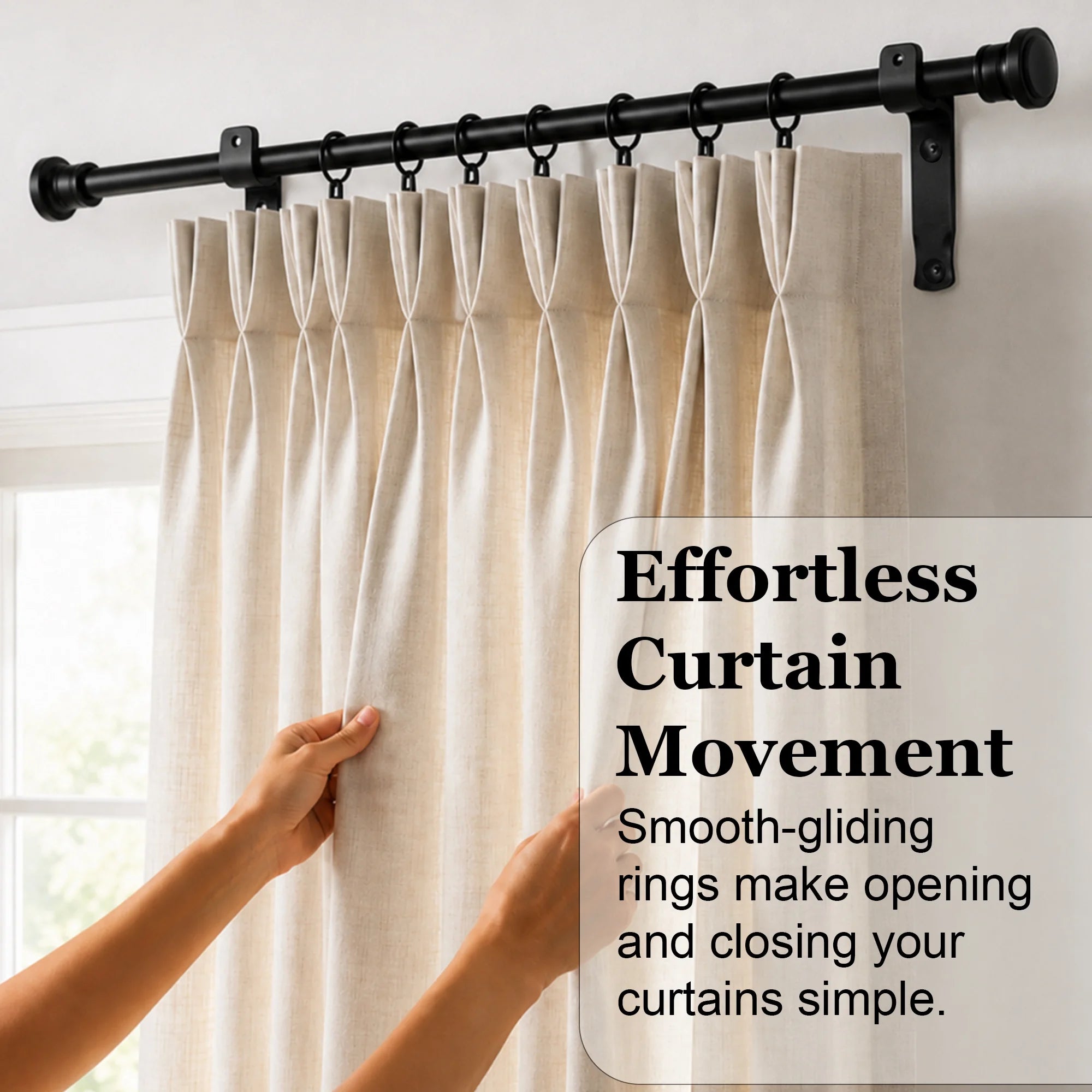 Premium 16mm Solid Wrought Iron Curtain Pole Set with Button Finials – Smithy Matt Black