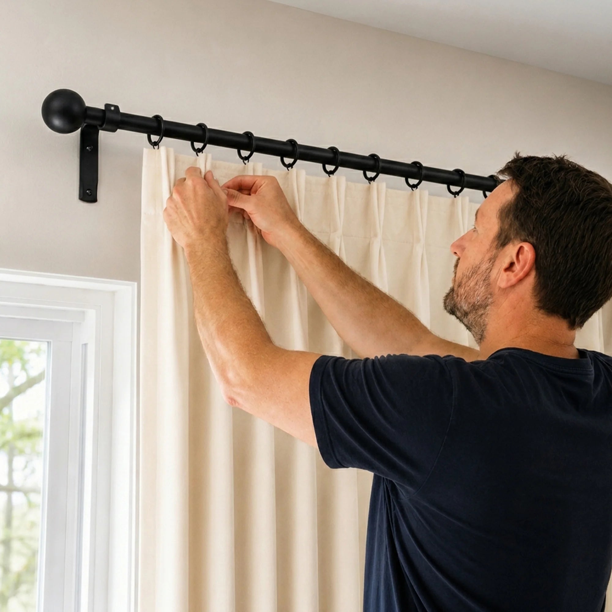 Premium 16mm Solid Wrought Iron Curtain Pole Set – Smithy Matt Black