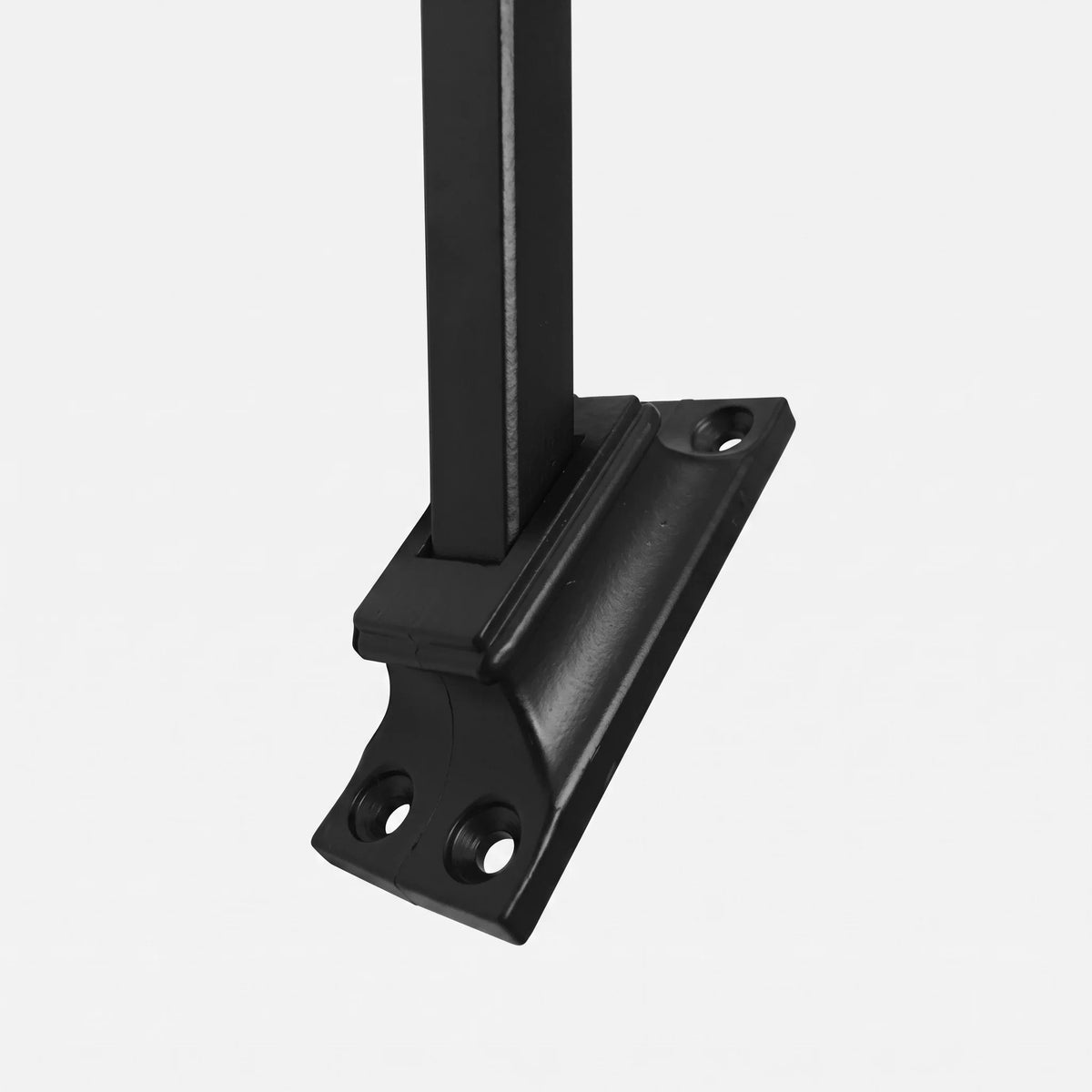 Matt black angled wrought iron spindle shoe for 12mm square stair spindles