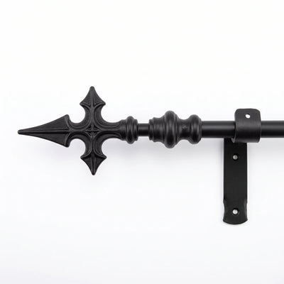 Premium 16mm Massives Schmiedeeisen Gardinenstangen-Set mit Kirchenkreuz-Endstücken – Smithy Mattschwarz