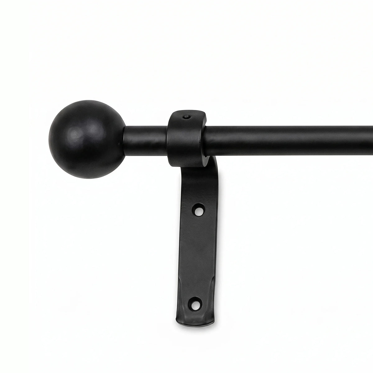 Black wrought iron curtain pole with easy-fit curtain rings and secure brackets