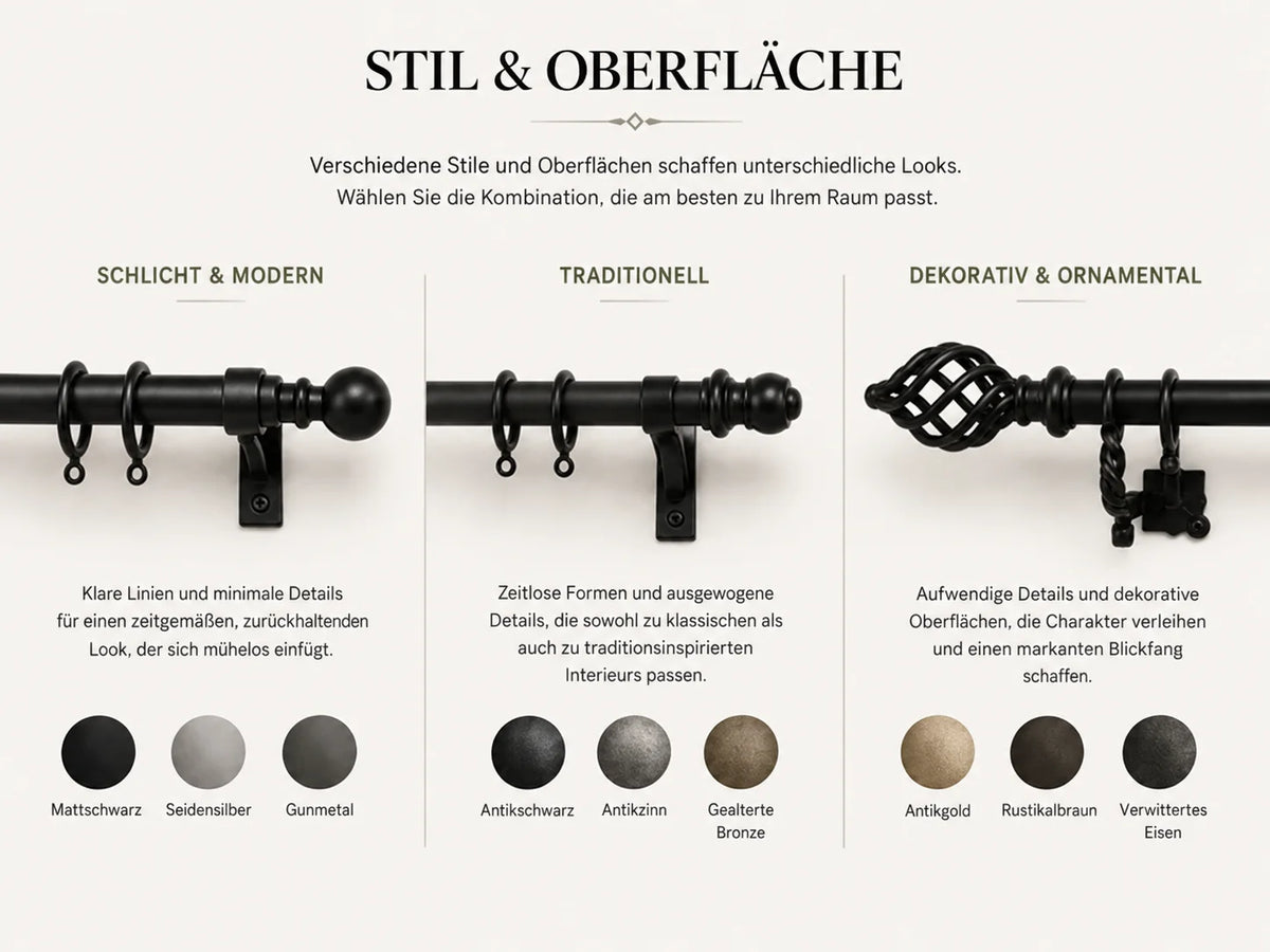German finish wrought iron curtain pole style in matt black